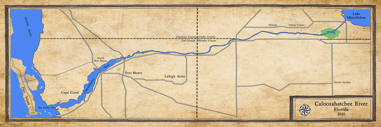 2025 Map of the Caloosahatchee River Florida
