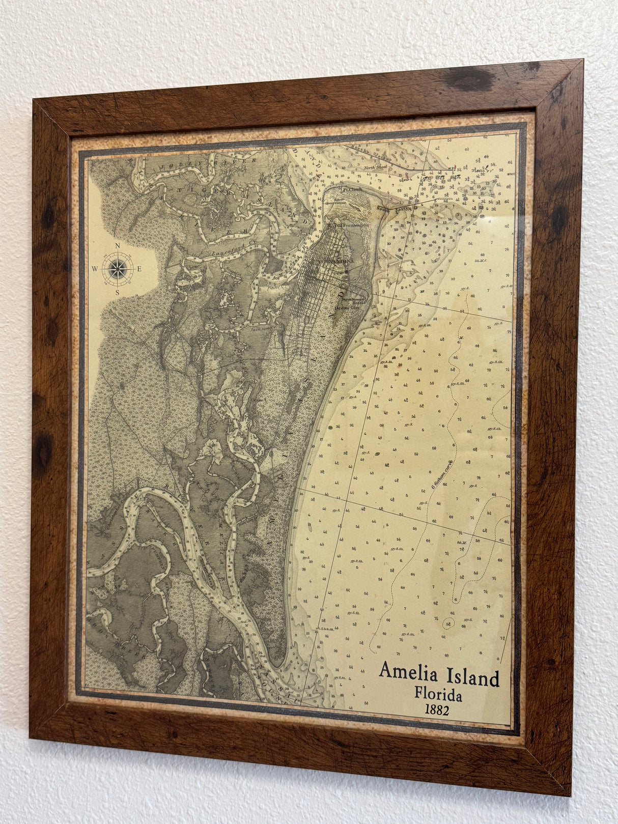 1882 Map of Amelia Island Florida Fernandina Beach Framed