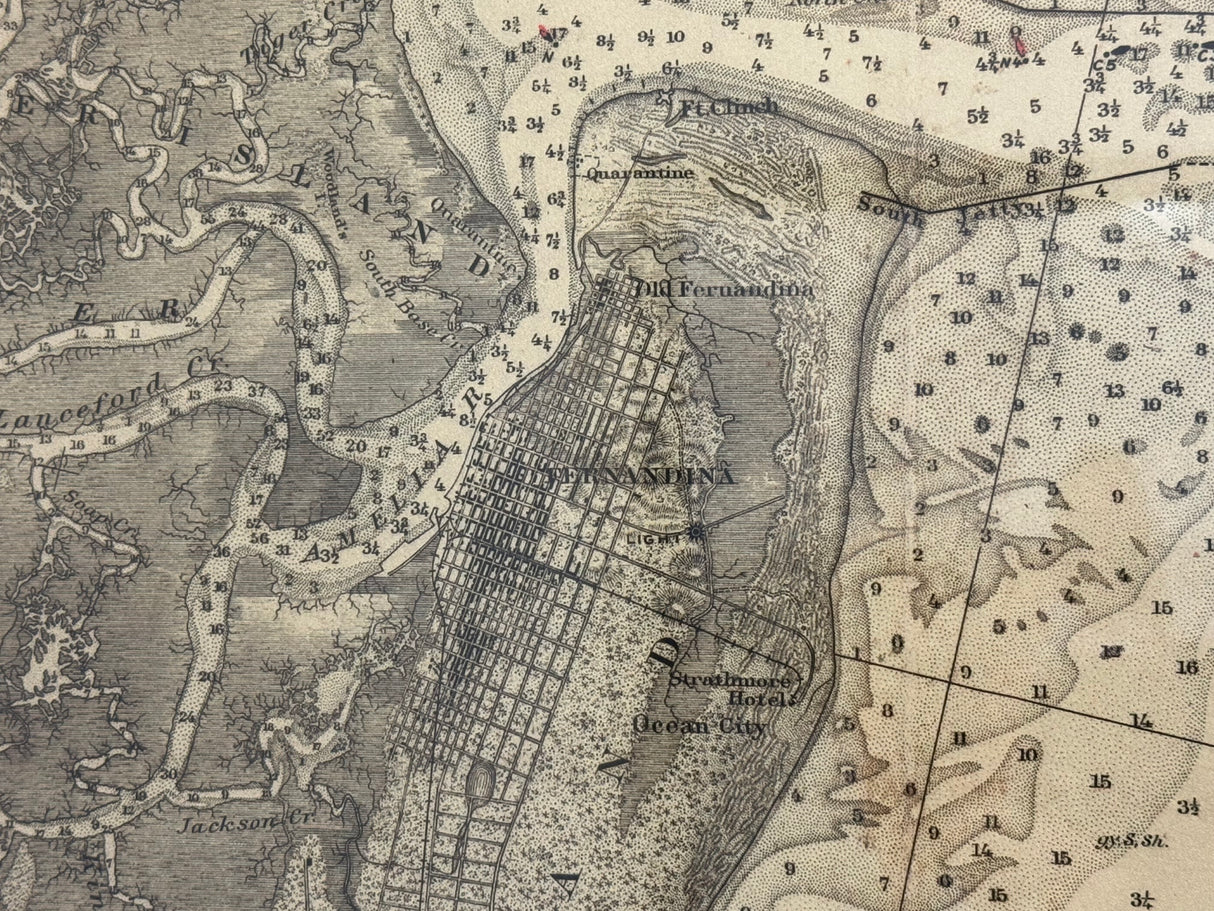 1882 Map of Amelia Island Florida Fernandina Beach Framed