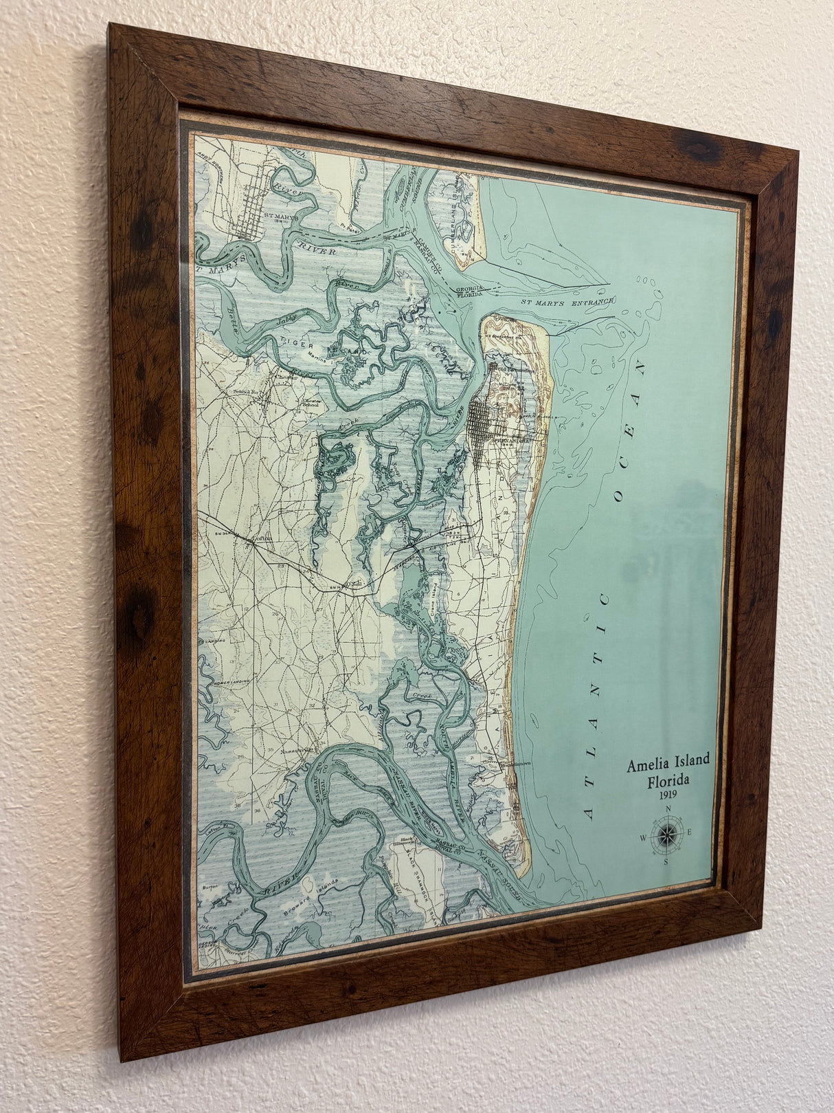 1919 Map of Amelia Island Florida Fernandina Beach Framed
