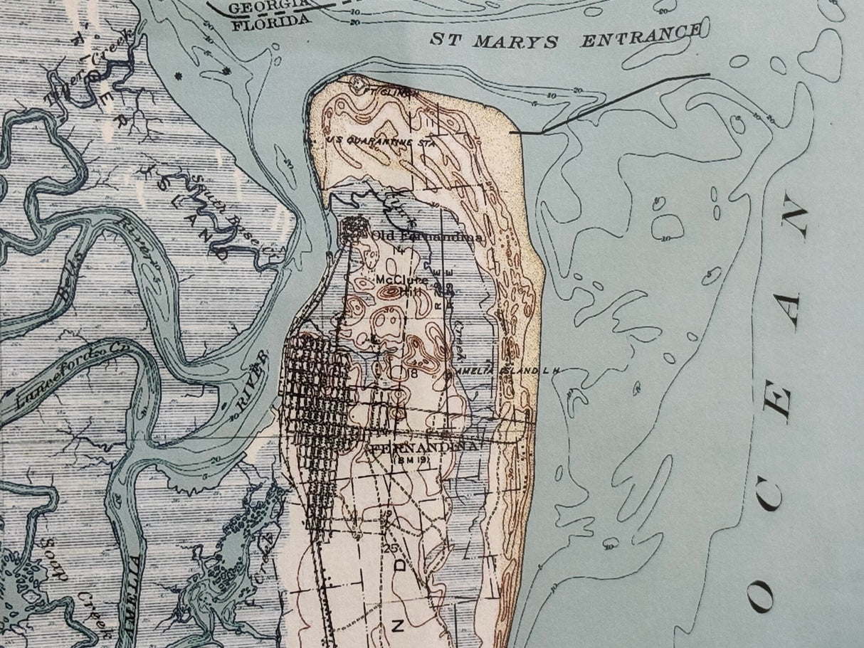 1919 Map of Amelia Island Florida Fernandina Beach Framed