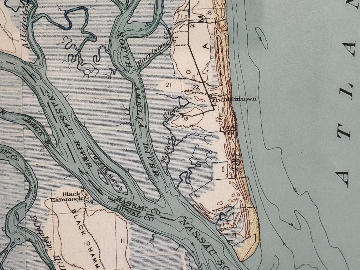 1919 Map of Amelia Island Florida Fernandina Beach Framed