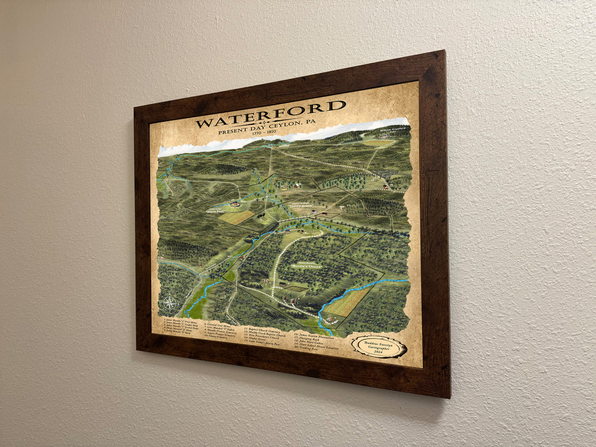 1770 Panoramic Map of Waterford Carmichaels Greene County Pennsylvania