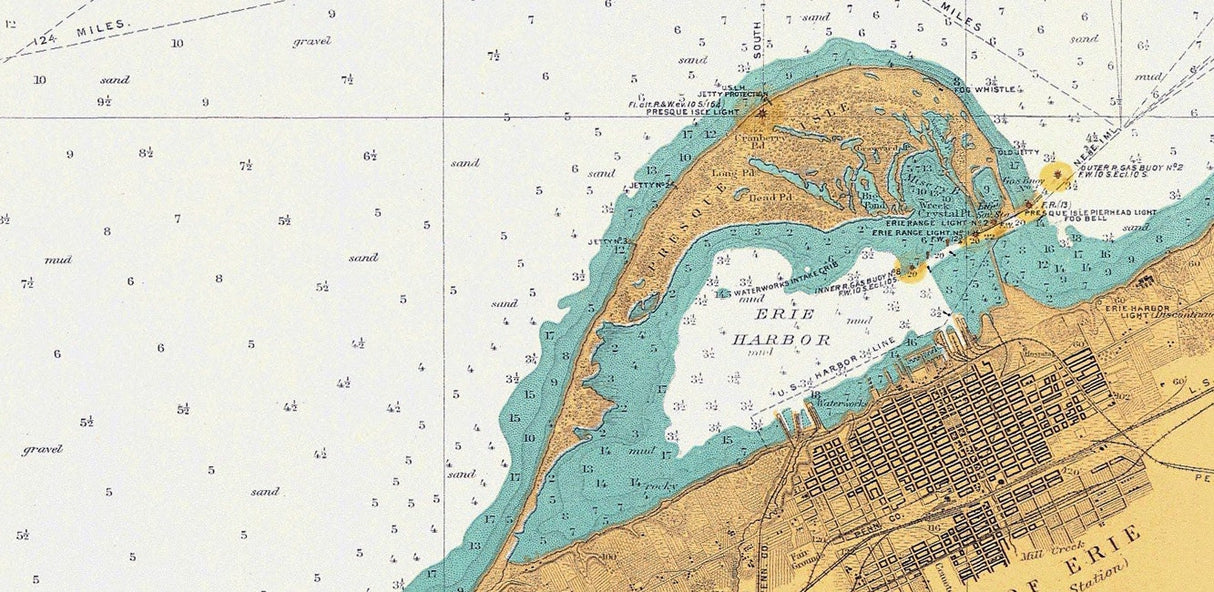 1904 Nautical Map of Presque Isle to Conneaut & Long Point Lake Erie