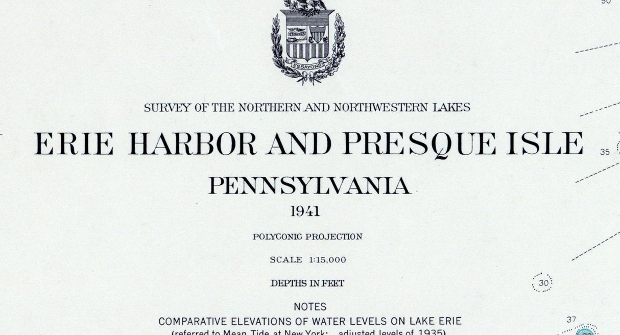 1941 Nautical Map of Erie Harbor and Presque Isle Lake Erie PA