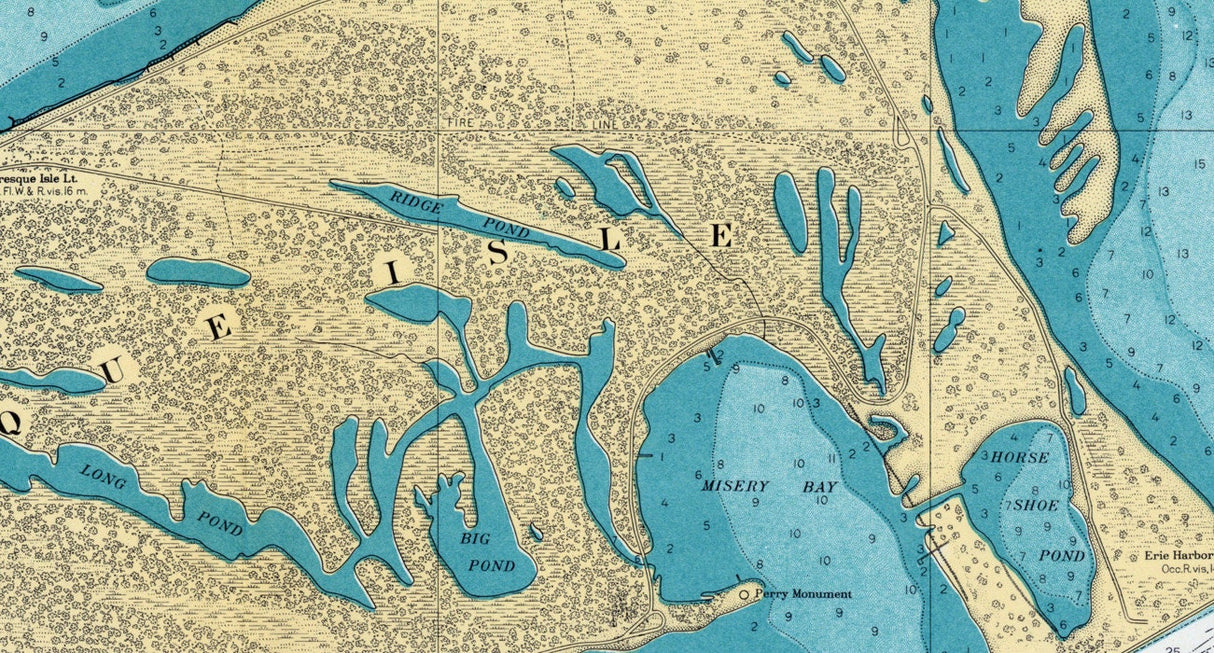 1941 Nautical Map of Erie Harbor and Presque Isle Lake Erie PA