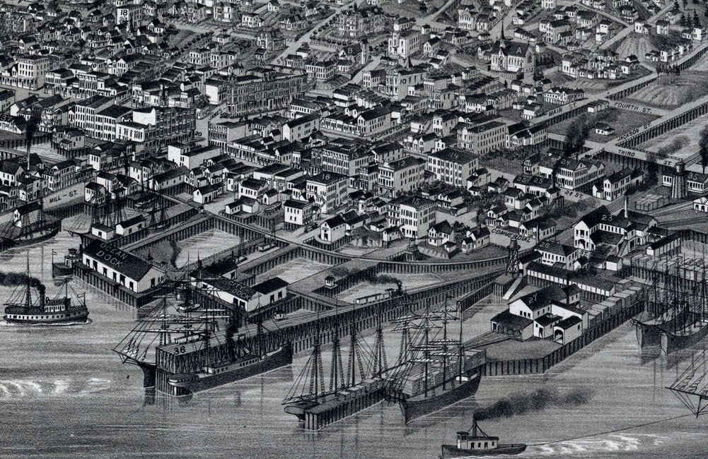 1884 Aerial Panoramic Map of Seattle Washington