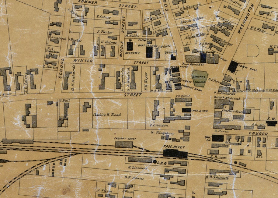 1853 Map of Keene Cheshire County New Hampshire