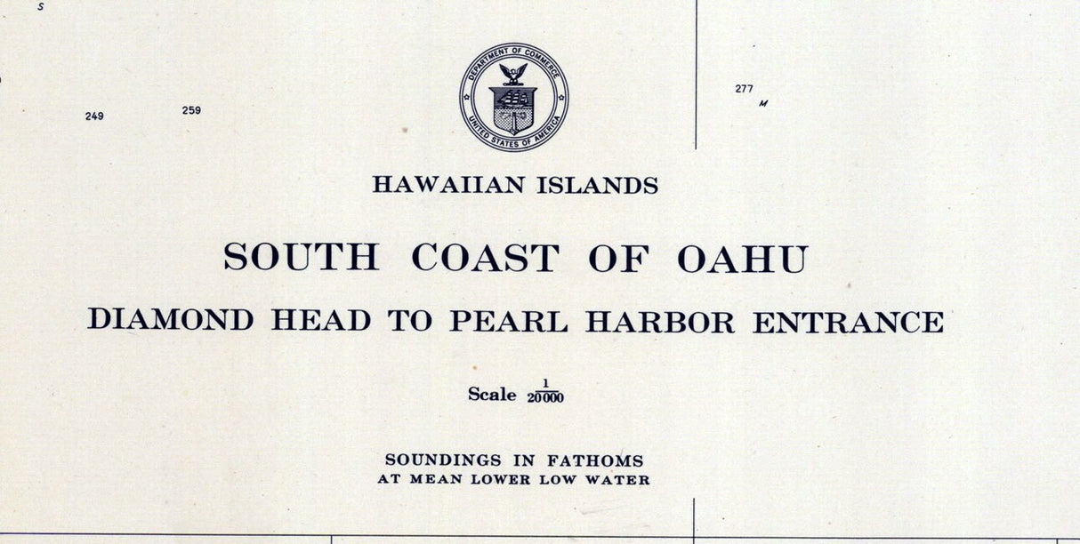 1950 Nautical Map of Pearl Harbor Entrance Hawaii