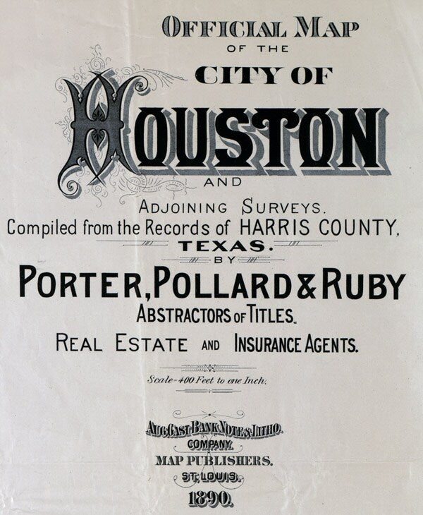 1890 Map of Houston Texas & Adjoining Surveys LARGE 40 x 40