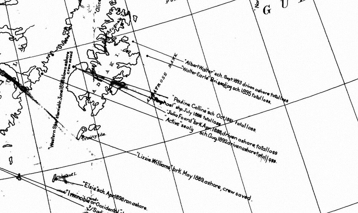 1881 Map of Alaska Wrecks and Casualties
