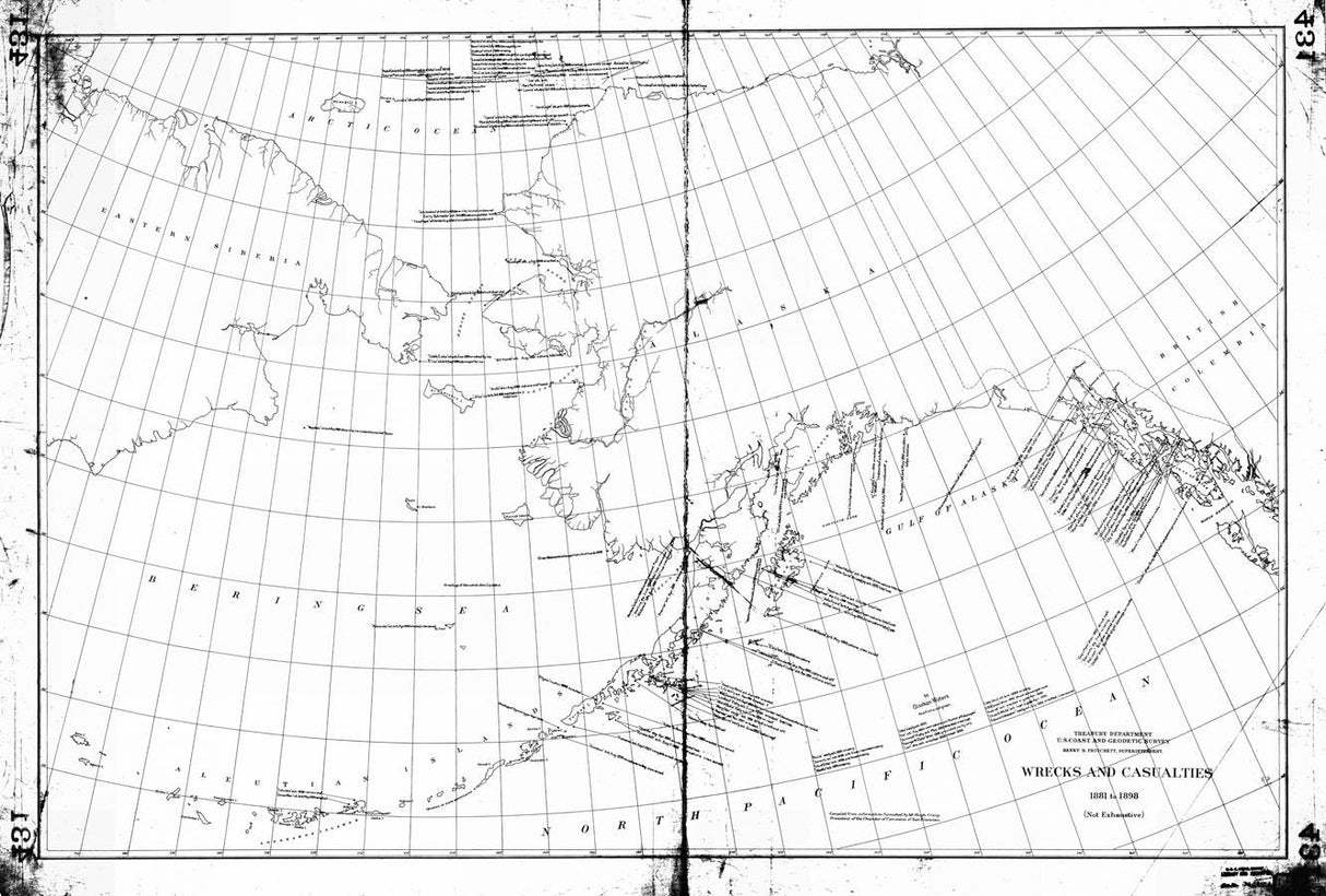 1881 Map of Alaska Wrecks and Casualties