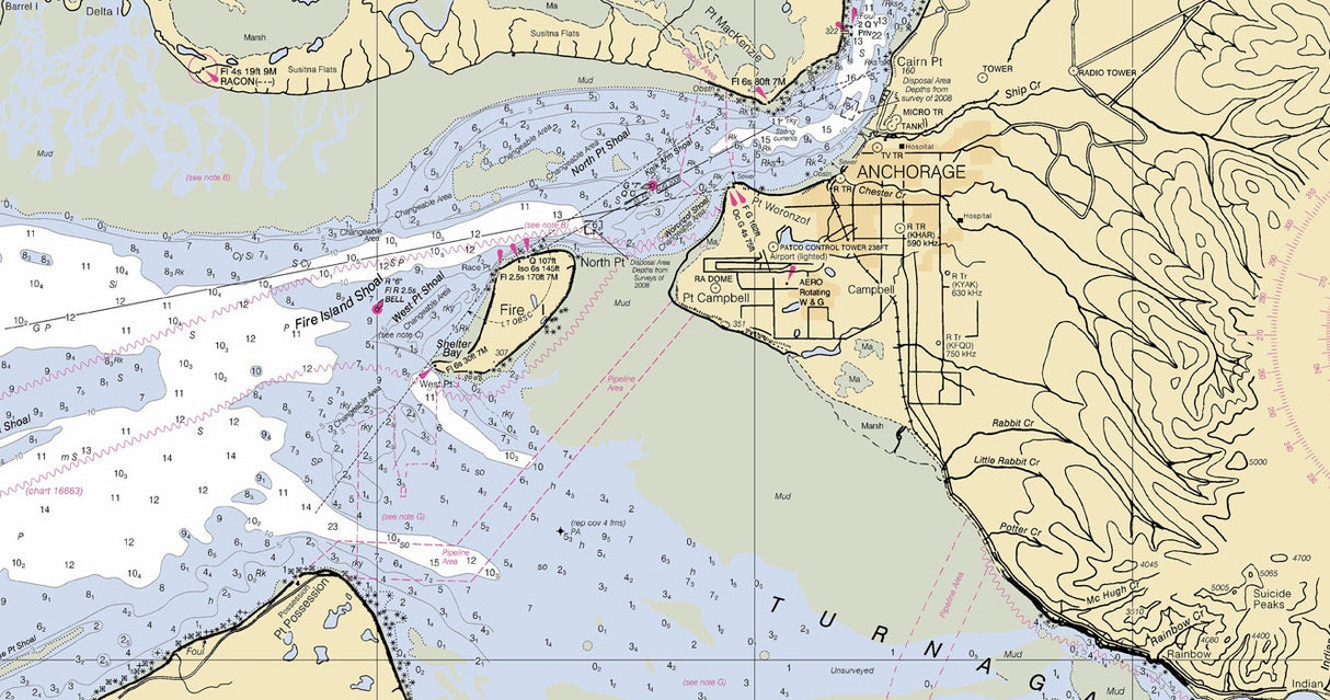 2012 Nautical Map of Cook Inlet Anchorage Alaska