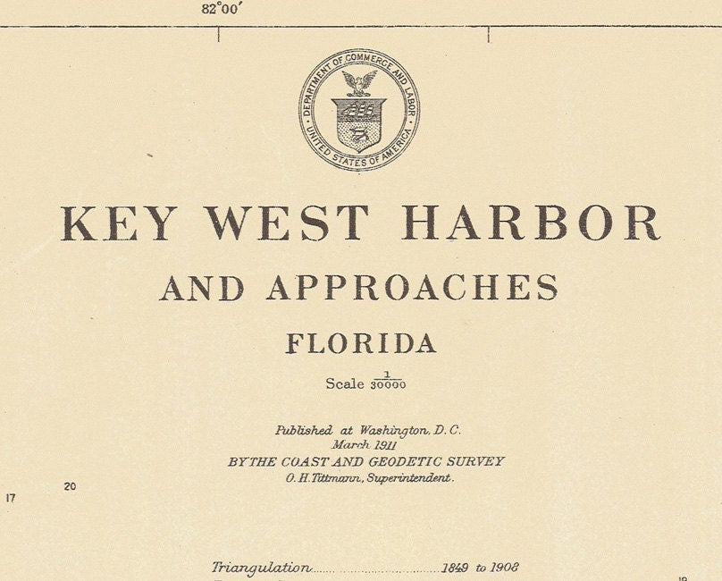 1911 Nautical Map of Key West Harbor Florida