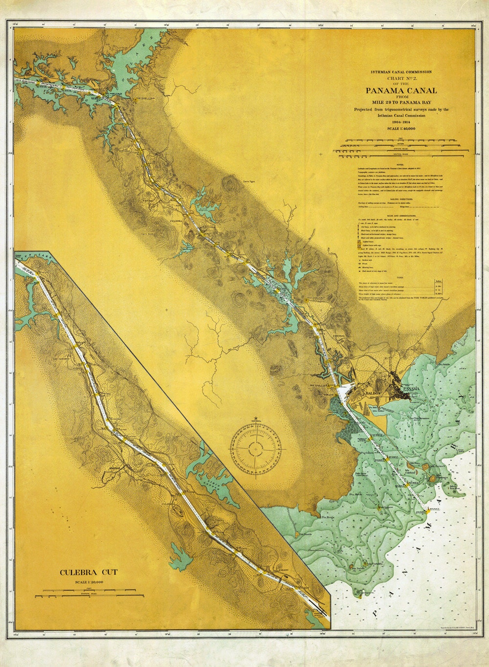 1914 Nautical Map of the Panama Canal