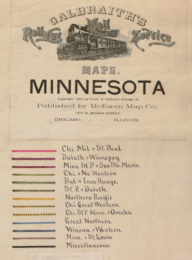 1897 Railway Mail Service Map of Minnesota