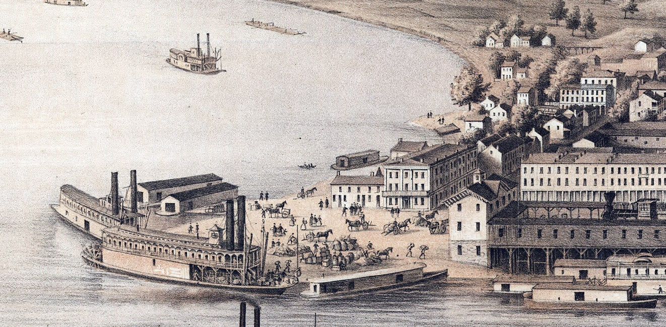 1861 Panoramic Map of Parkersburg West Virginia