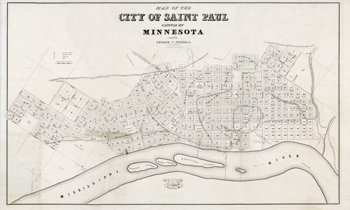 1852 Map of Saint Paul Minnesota