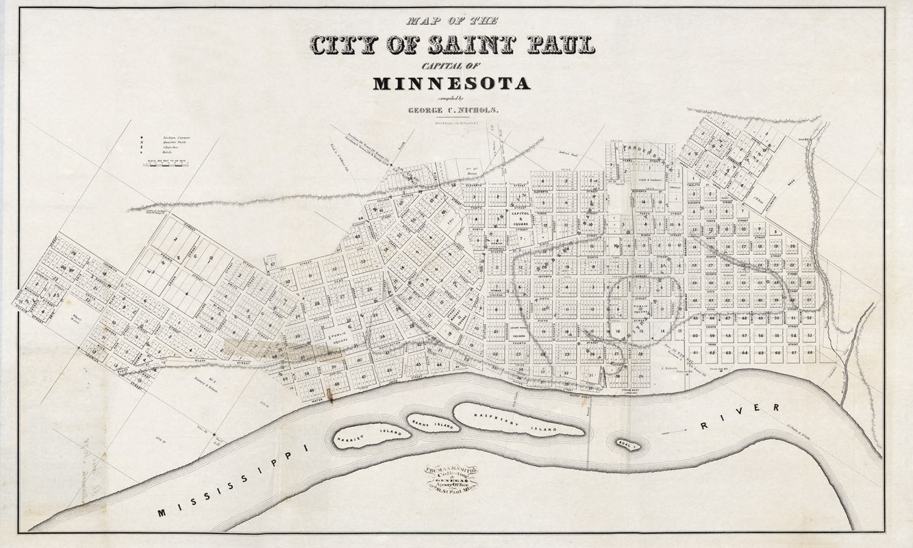 1852 Map of Saint Paul Minnesota