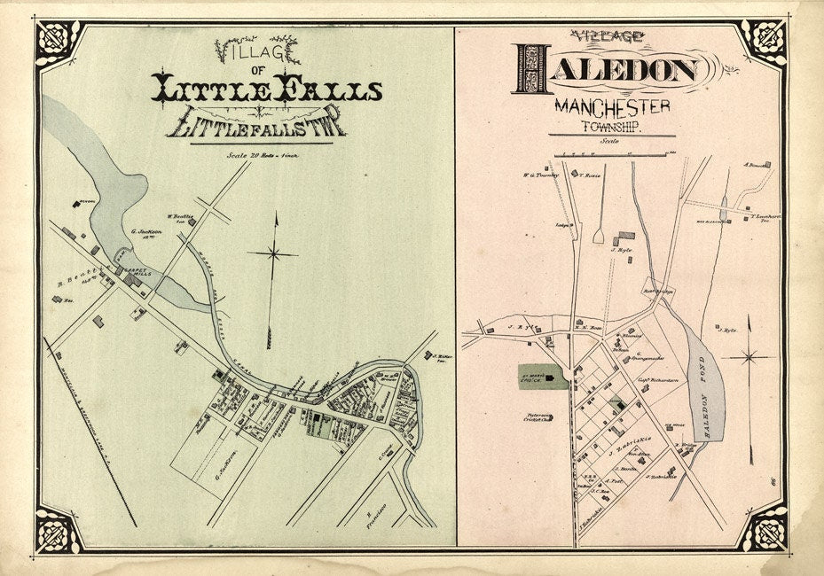 1877 Map of Little Falls & Haledon Passaic County New Jersey