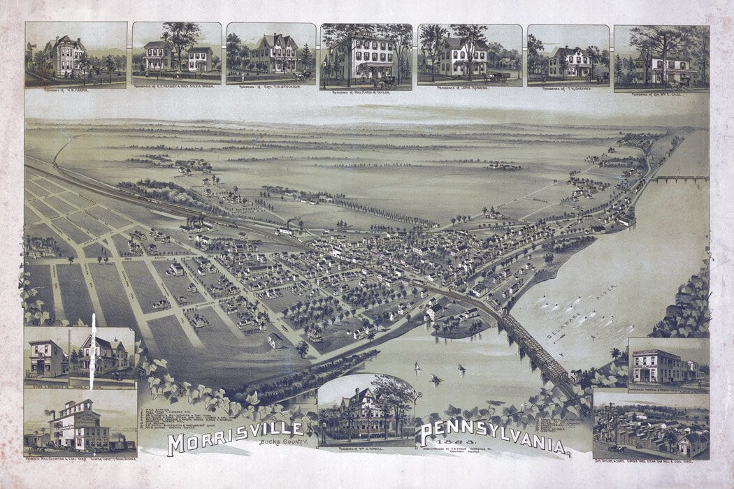 1893 Panoramic Map of Morrisville Bucks County Pennsylvania
