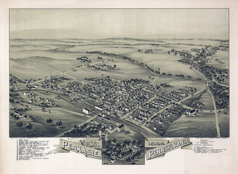 1894 Panoramic Map of Perkasie Bucks County Pennsylvania