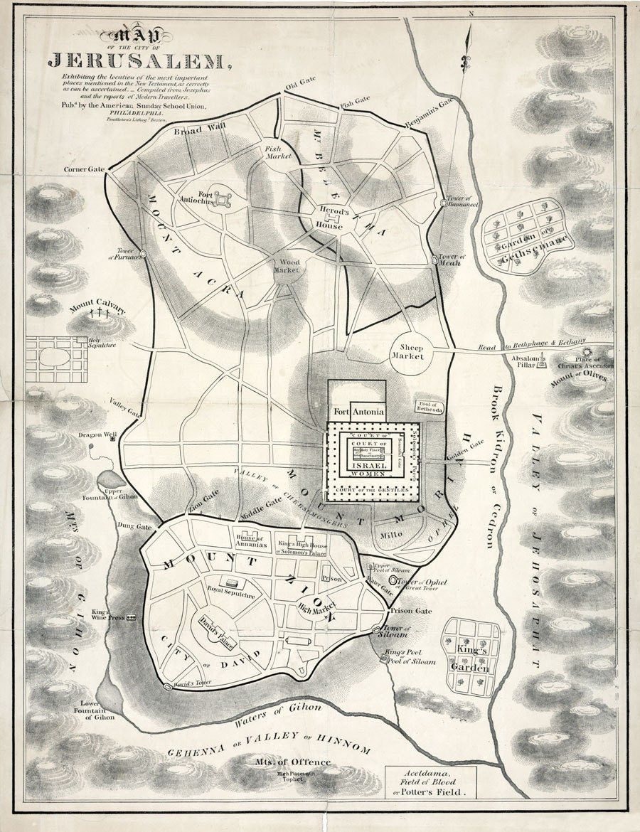 1800s Map of the City of Jerusalem Israel
