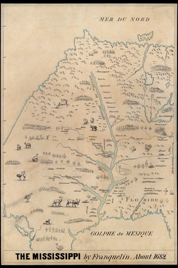 1682 Early Map of the Mississippi River Area
