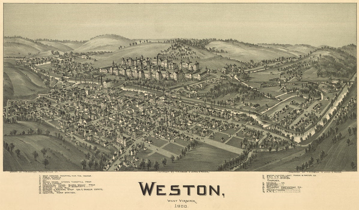 1900 Panoramic Map of Weston West Virginia