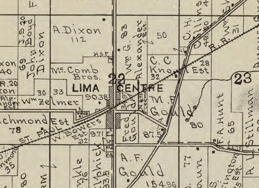 1917 Map of Lima Center and Lima Township Rock County Wisconsin