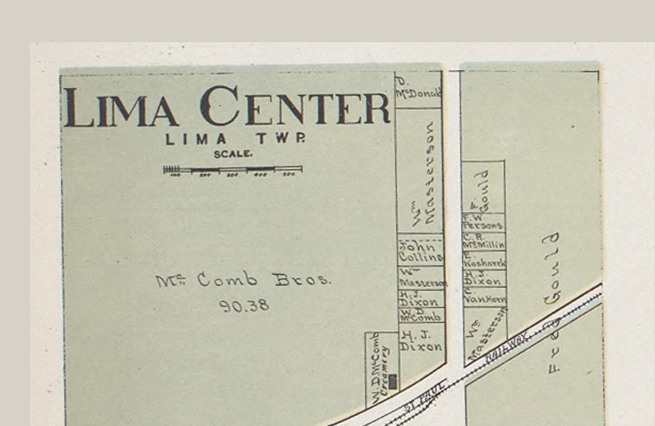 1917 Map of Lima Center and Lima Township Rock County Wisconsin