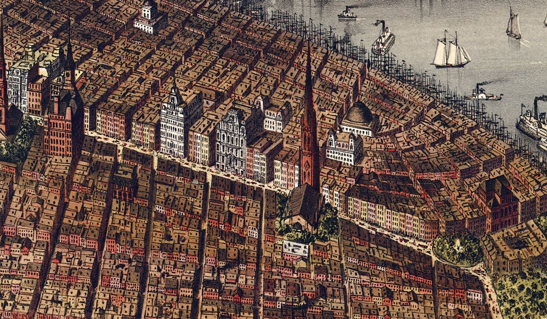 1875 Panoramic Map of New York City and Brooklyn