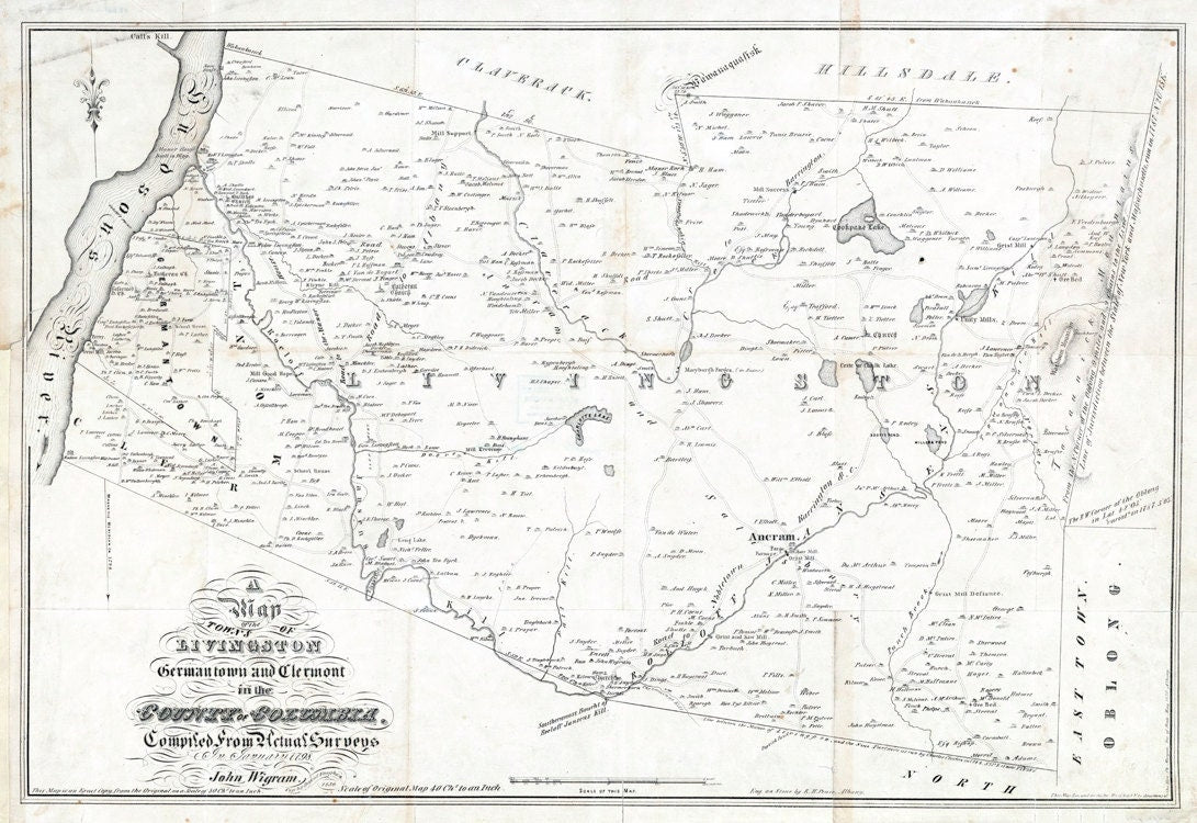 1850 Map of The Town of Livingston Germantown & Clearmont New York
