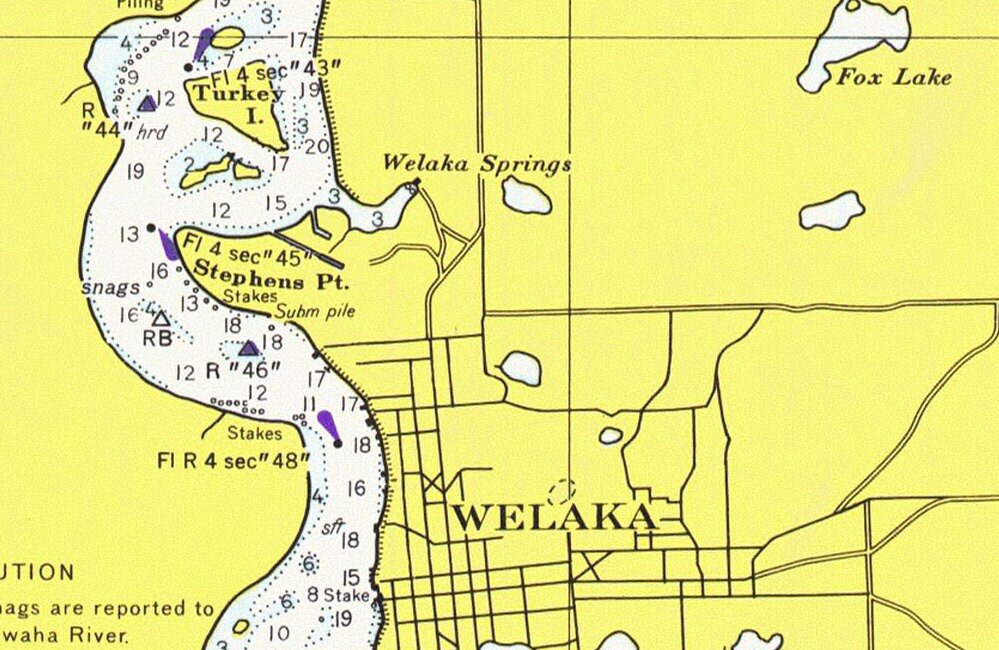 1974 Map of St Johns River to Lake George Florida