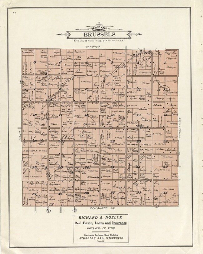 1914 Map of Brussels Township Door County Wisconsin