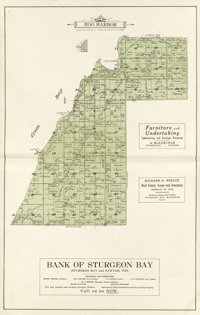 1914 Map of Egg Harbor Township Door County Wisconsin