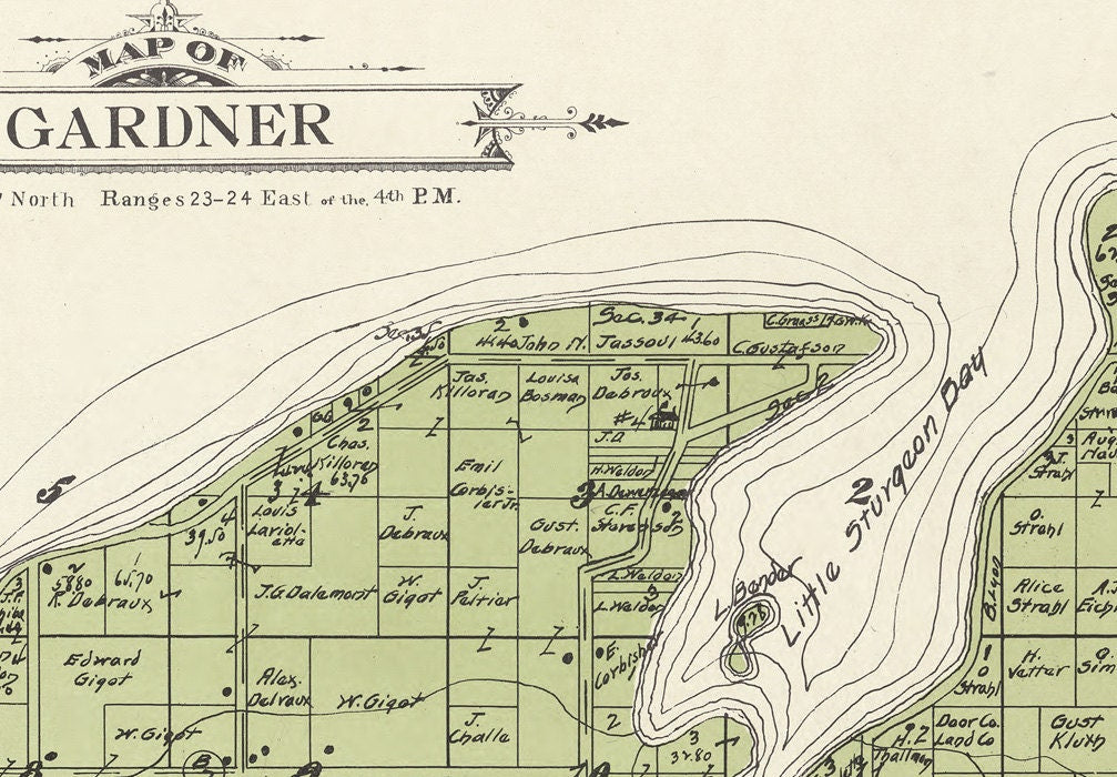 1914 Map of Gardner Township Door County Wisconsin