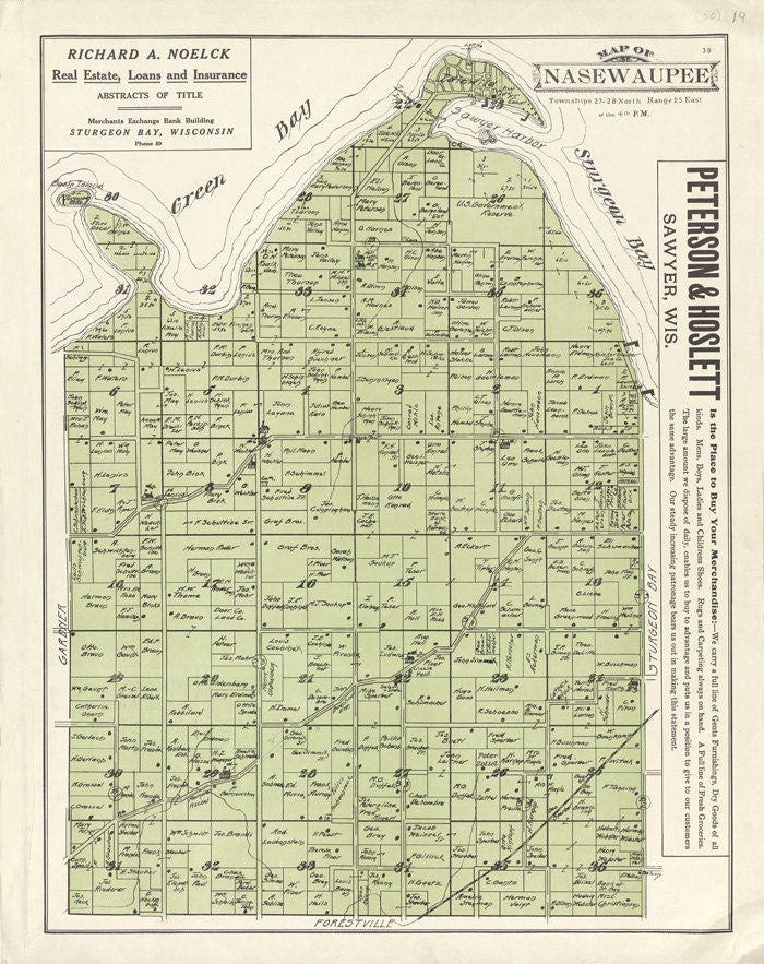 1914 Map of Nasewaupee Township Door County Wisconsin
