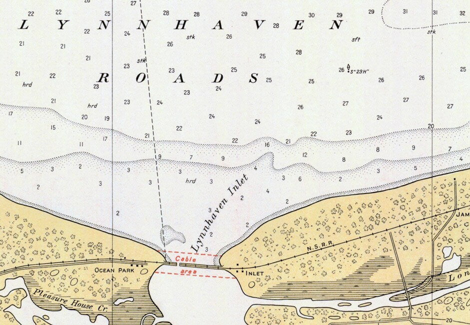 1927 Nautical Map of Cape Henry Virginia to Thimble Shoal Light