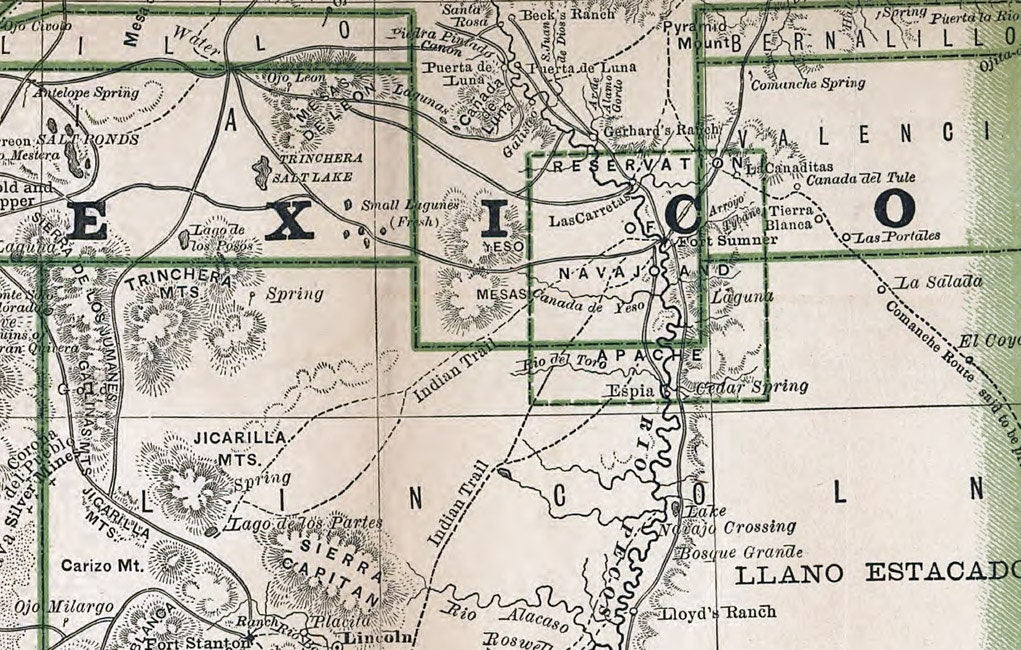 1879 Map of New Mexico showing stage lines and counties