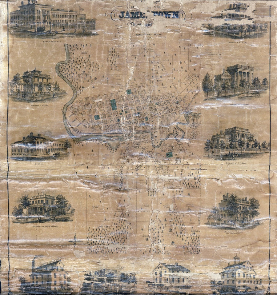 1856 Map of Jamestown Chautauqua County New York