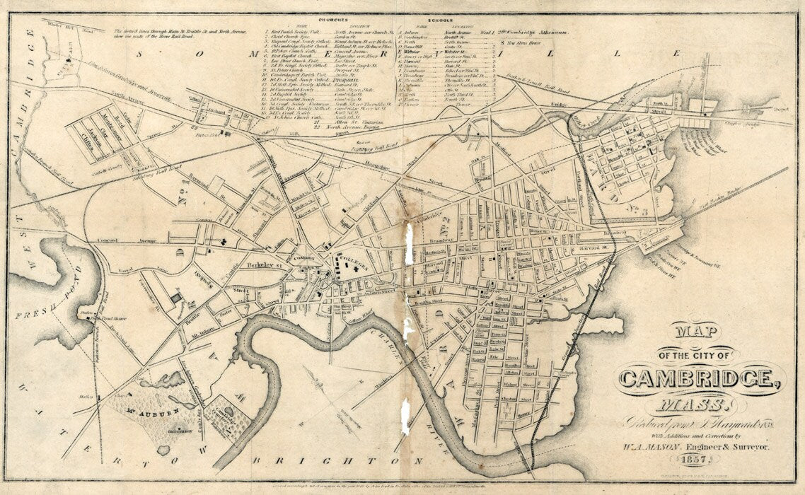 1857 Map of Cambridge Massachusetts
