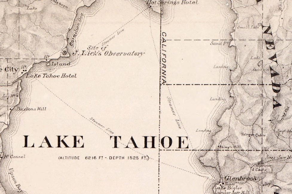 1874 Map of Lake Tahoe and Surrounding Country