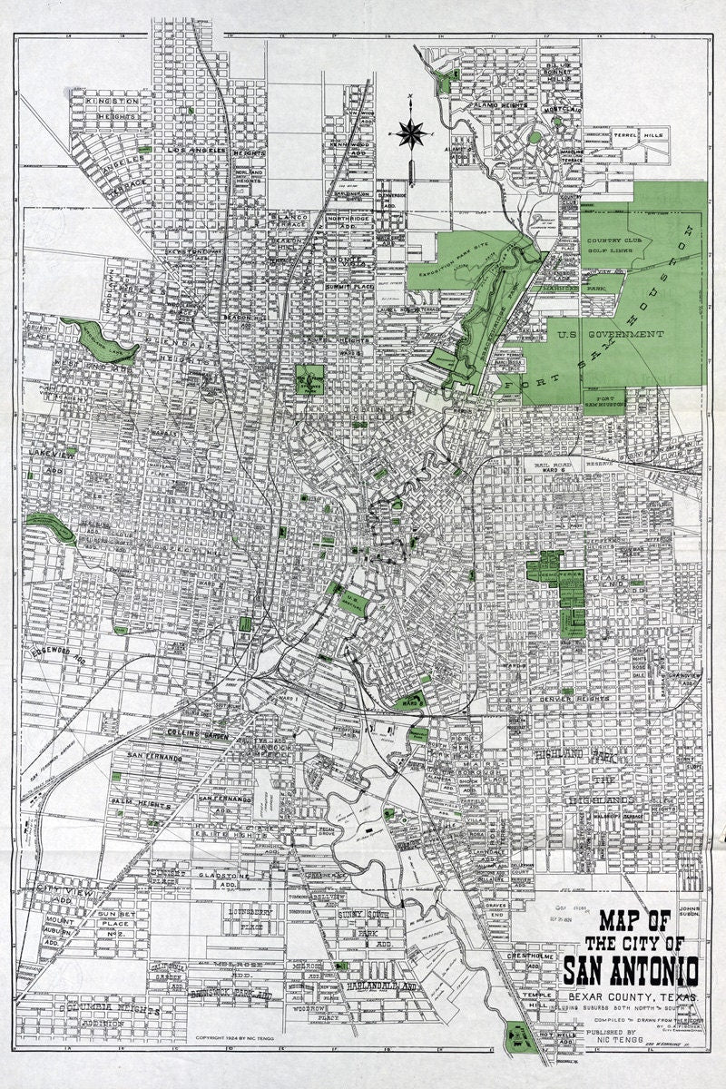 1924 Map of San Antonio Bexar County Texas