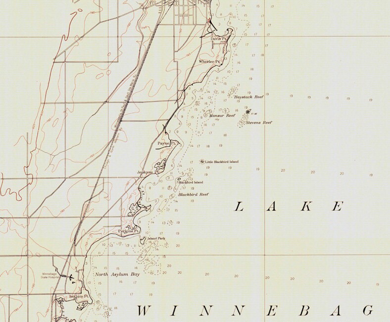 1939 Nautical Map of Lake Winnebago Wisconsin