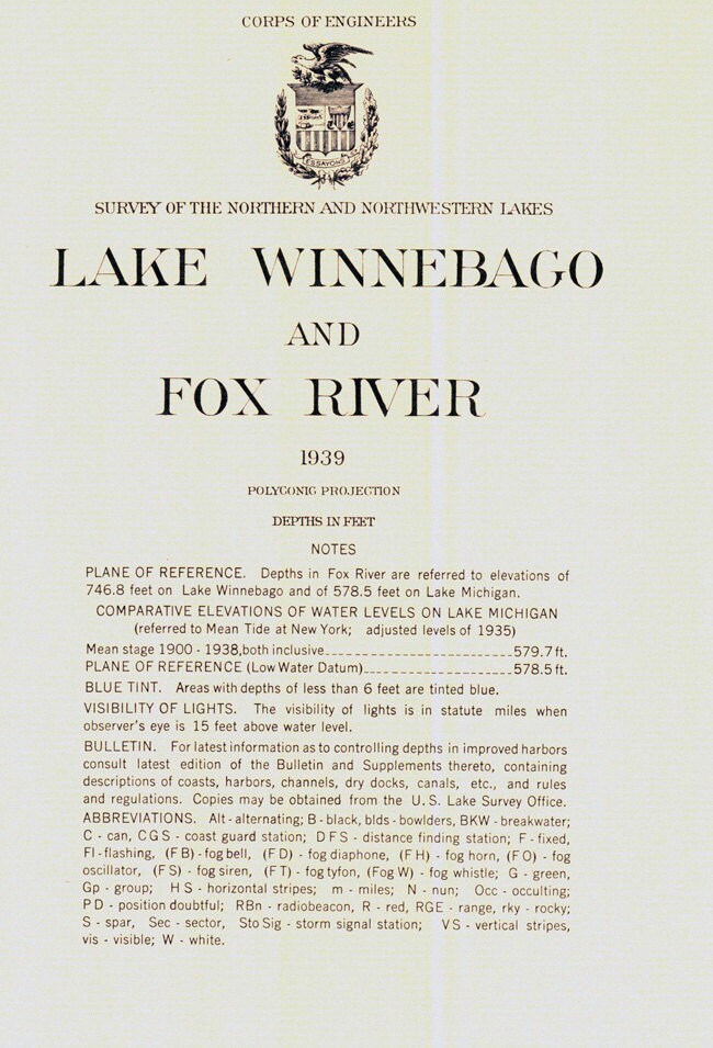 1939 Nautical Map of Lake Winnebago Wisconsin