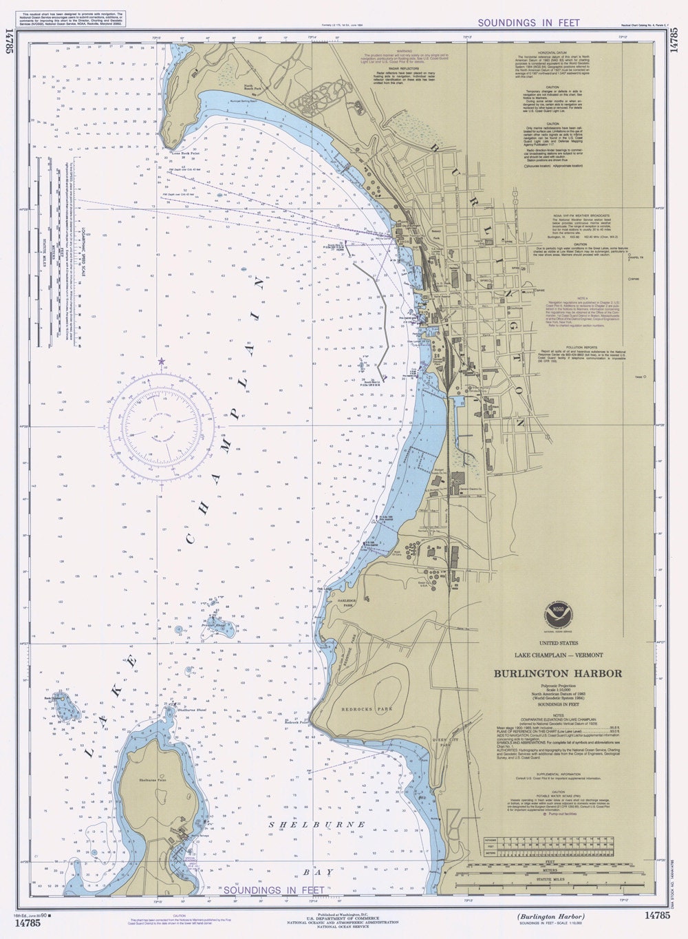 1990 Nautical Map of Burlington Harbor New York
