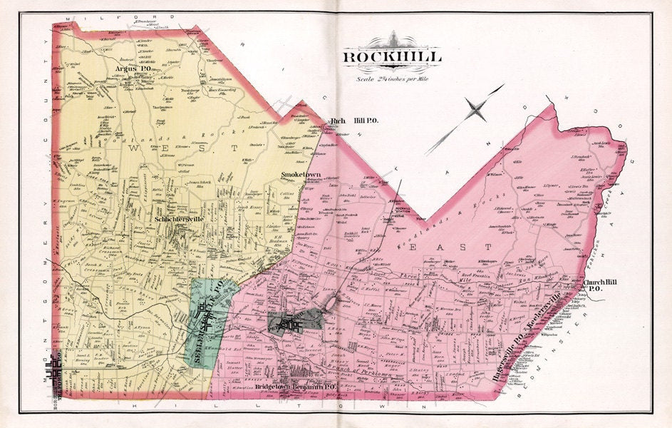 1891 Map of Rockhill Township Bucks County Pennsylvania