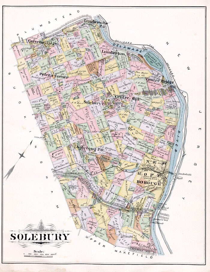 1891 Map of Solebury Township Bucks County Pennsylvania