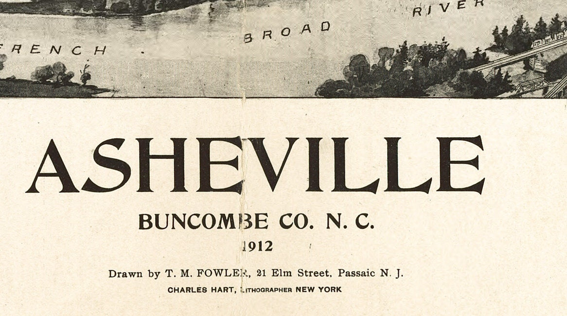 1912 Panoramic Map of Asheville Buncombe County North Carolina